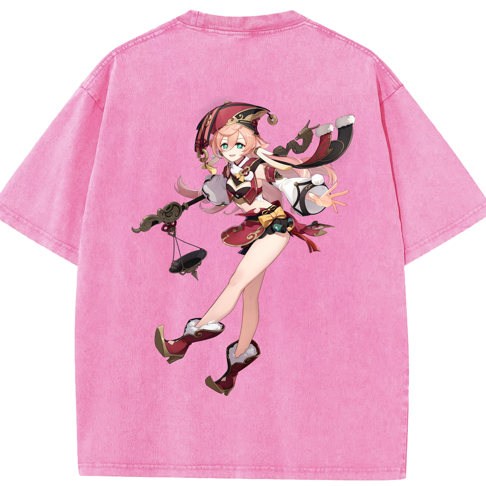 げんし神 ヤンフェイ genshin Yanfei 綿100% ヴィンテージ風 半袖Tシャツ（背面プリント）